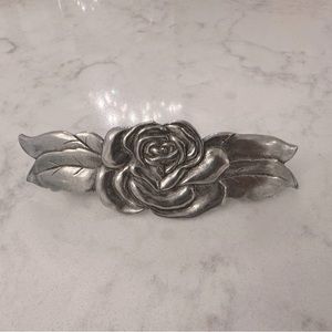 Vintage Canadian made, Seagull, Pewter: Rose & Leaf Design, Barrette, EUC